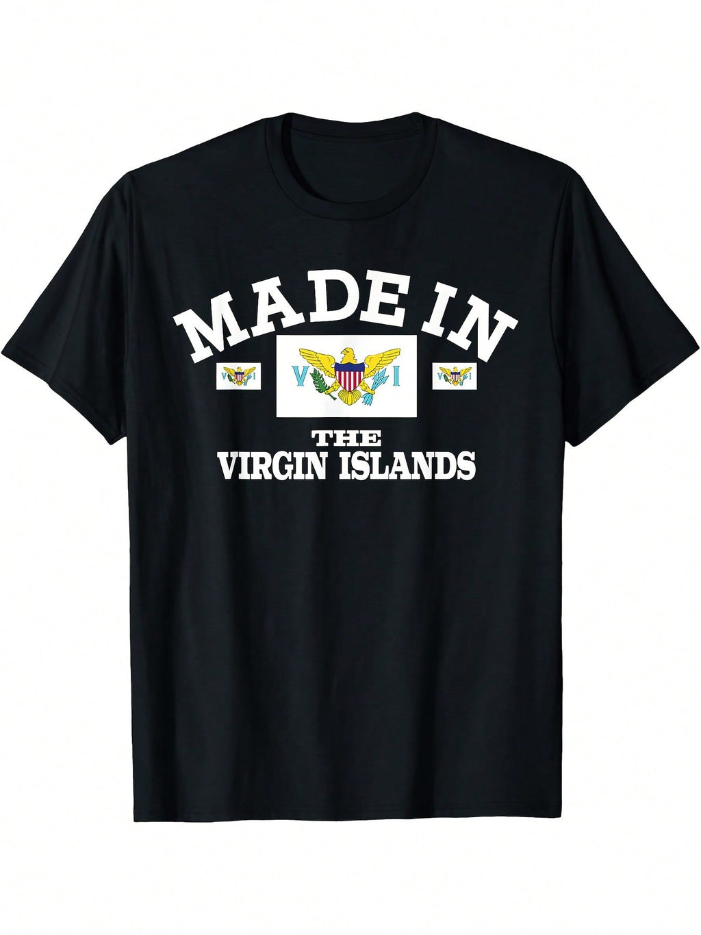 Made In The Virgin Islands US Flag Graphic T-Shirt - 100% Cotton 220gsm Heavyweight Casual Short Sleeve Round Neck Tee For Adults, Machine Washable Patriotic Apparel, Allseason Apparel Graphic Tee Glossy Fabric,100% Pure Cotton Short Sleeved Shirt, Essent