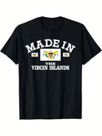 Made In The Virgin Islands US Flag Graphic T-Shirt - 100% Cotton 220gsm Heavyweight Casual Short Sleeve Round Neck Tee For Adults, Machine Washable Patriotic Apparel, Allseason Apparel Graphic Tee Glossy Fabric,100% Pure Cotton Short Sleeved Shirt, Essent