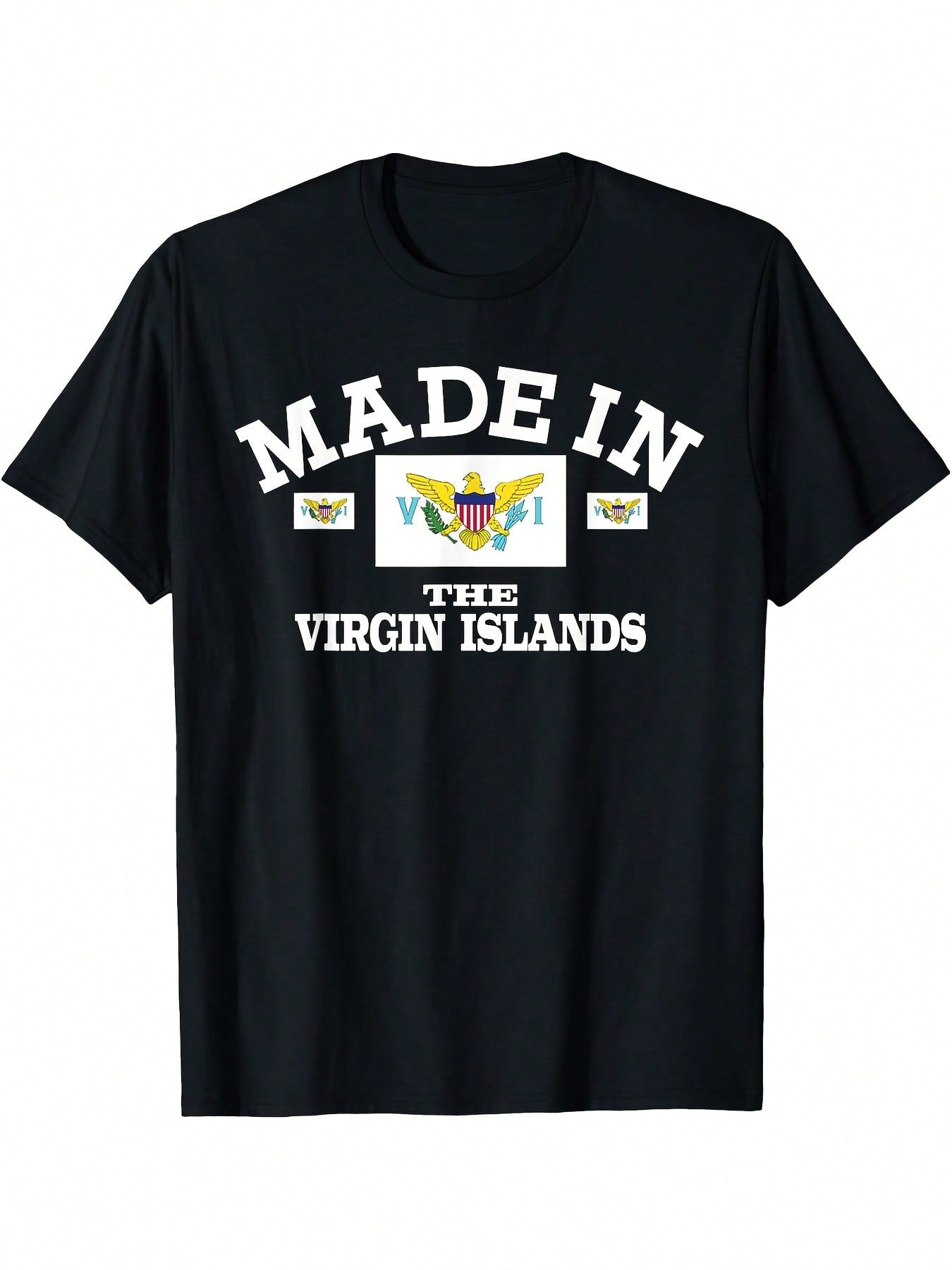 Made In The Virgin Islands US Flag Graphic T-Shirt - 100% Cotton 220gsm Heavyweight Casual Short Sleeve Round Neck Tee For Adults, Machine Washable Patriotic Apparel, Allseason Apparel Graphic Tee Glossy Fabric,100% Pure Cotton Short Sleeved Shirt, Essent