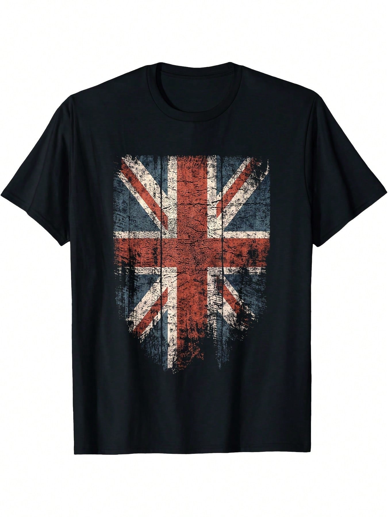 Vintage Distressed Union Jack Flag Graphic T-Shirt For Men & Women - Black Retro British Design, Regular Fit Short Sleeve Casual Tee, Machine Washable,100% Pure Cotton Short Sleeved Shirt, Essential For Summer And Spring, Loose Casual Round Neck, Men's Le