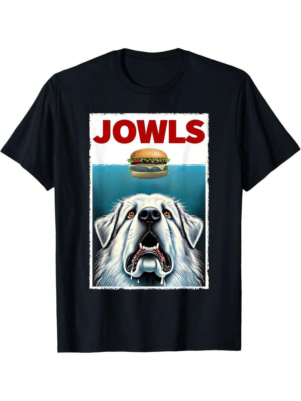 Funny Great Pyrenees And Hamburger Parody Jowls Dog Lover T-Shirt,100% Pure Cotton Short Sleeved Shirt, Essential For Summer And Spring, Loose Casual Round Neck, Men's Letter Printed T-Shirt, Suitable For Sports Enthusiasts