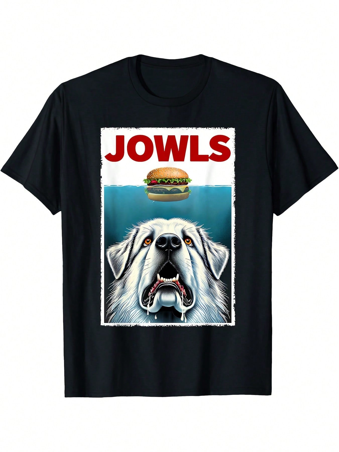 Funny Great Pyrenees And Hamburger Parody Jowls Dog Lover T-Shirt,100% Pure Cotton Short Sleeved Shirt, Essential For Summer And Spring, Loose Casual Round Neck, Men's Letter Printed T-Shirt, Suitable For Sports Enthusiasts