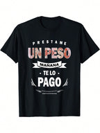 Men's Honduras Graphic T-Shirt - 100% Cotton Crew Neck, Breathable & Lightweight, Black With Bold PRESTANE UN PESO MANA TE PAGO & Wings Print, Casual Bohemian Style, Machine Washable, Regular Fit Short Sleeve Tee For Casual Attire,100% Pure Cotton Short S