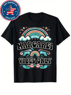 MARGARET Vibes Only Cute Retro Girls MARGARET Name T Shirt,100% Pure Cotton Short Sleeved Shirt, Essential For Summer And Spring, Loose Casual Round Neck, Men's Letter Printed T-Shirt, Suitable For Sports Enthusiasts