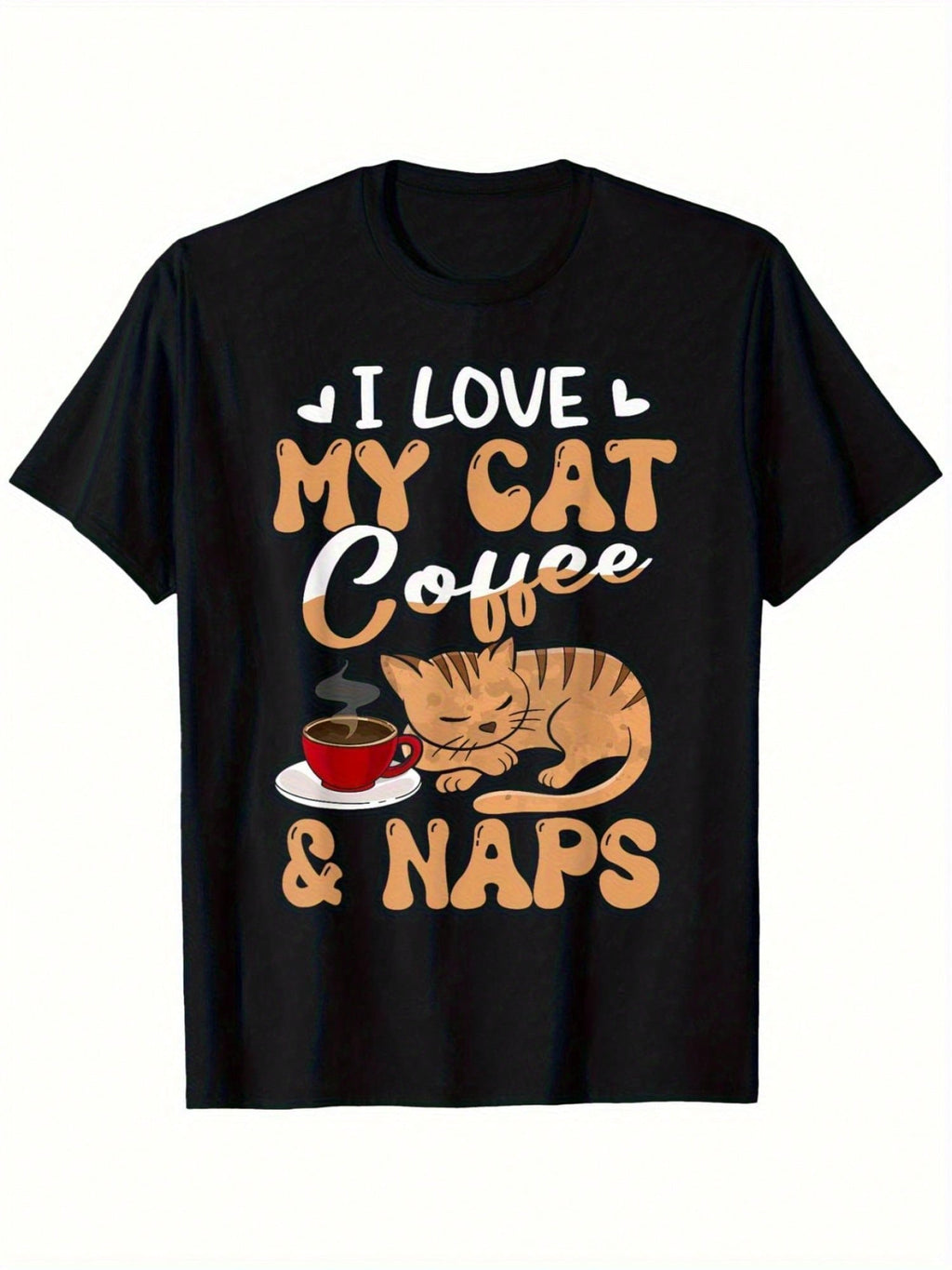 I Love My Cat Coffee & Naps Graphic T-Shirt – 100% Cotton, Black Short Sleeve Crewneck, Casual Comfort Fit, Perfect Gift For Cat Lovers, Father's Day Or Mother's Day, Sizes S-XXXL, Cat Lover Gifts,100% Pure Cotton Short Sleeved Shirt, Essential For Summer
