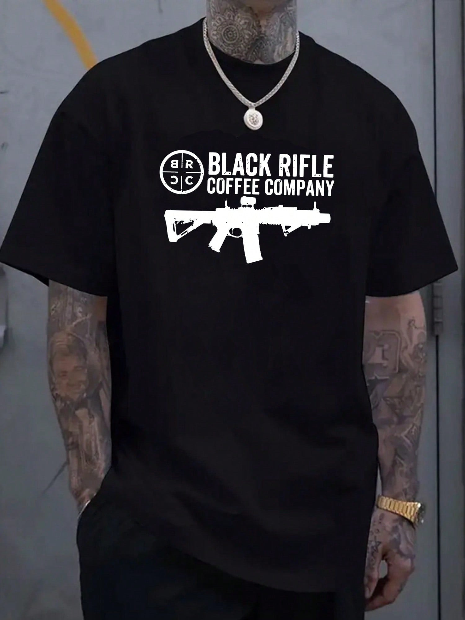 Men's Vintage Black Rifle Coffee Company Graphic Tee - Breathable Cotton, Short Sleeve, Funny BRCC Logo With Rifle Print, Casual Streetwear, Hip Hop Sportswear,100% Pure Cotton Short Sleeved Shirt, Essential For Summer And Spring, Loose Casual Round Neck,
