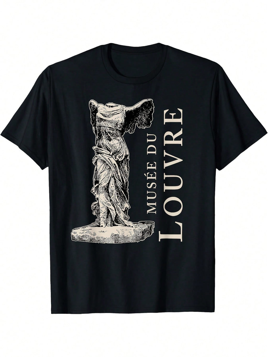 The Louvre Museum Paris France Winged Victory T-Shirt,100% Pure Cotton Short Sleeved Shirt, Essential For Summer And Spring, Loose Casual Round Neck, Men's Letter Printed T-Shirt, Suitable For Sports Enthusiasts