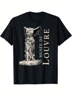 The Louvre Museum Paris France Winged Victory T-Shirt,100% Pure Cotton Short Sleeved Shirt, Essential For Summer And Spring, Loose Casual Round Neck, Men's Letter Printed T-Shirt, Suitable For Sports Enthusiasts