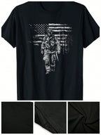 Fireman American Flag US Firefighter T-Shirt - 220g,100% Pure Cotton Short Sleeved Shirt, Essential For Summer And Spring, Loose Casual Round Neck, Men's Letter Printed T-Shirt, Suitable For Sports Enthusiasts