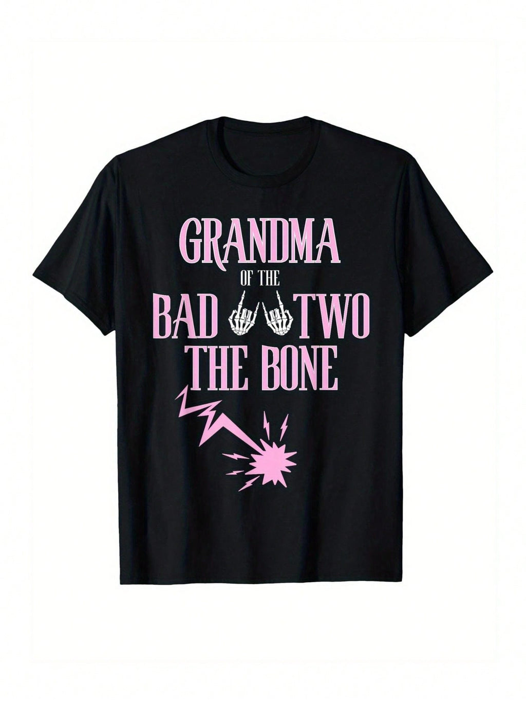 Grandma Of The Bad Two The Bone Rock-And-Roll 2nd Birthday T-Shirt - 100% Cotton Crew Neck Short Sleeve Tee, Black Retro Graphic Print Design, Casual All-Season Knit Fabric Top, Machine Washable, Everyday Tshirt Retro Graphic Tee Comfortable Fit Shirt, Vi