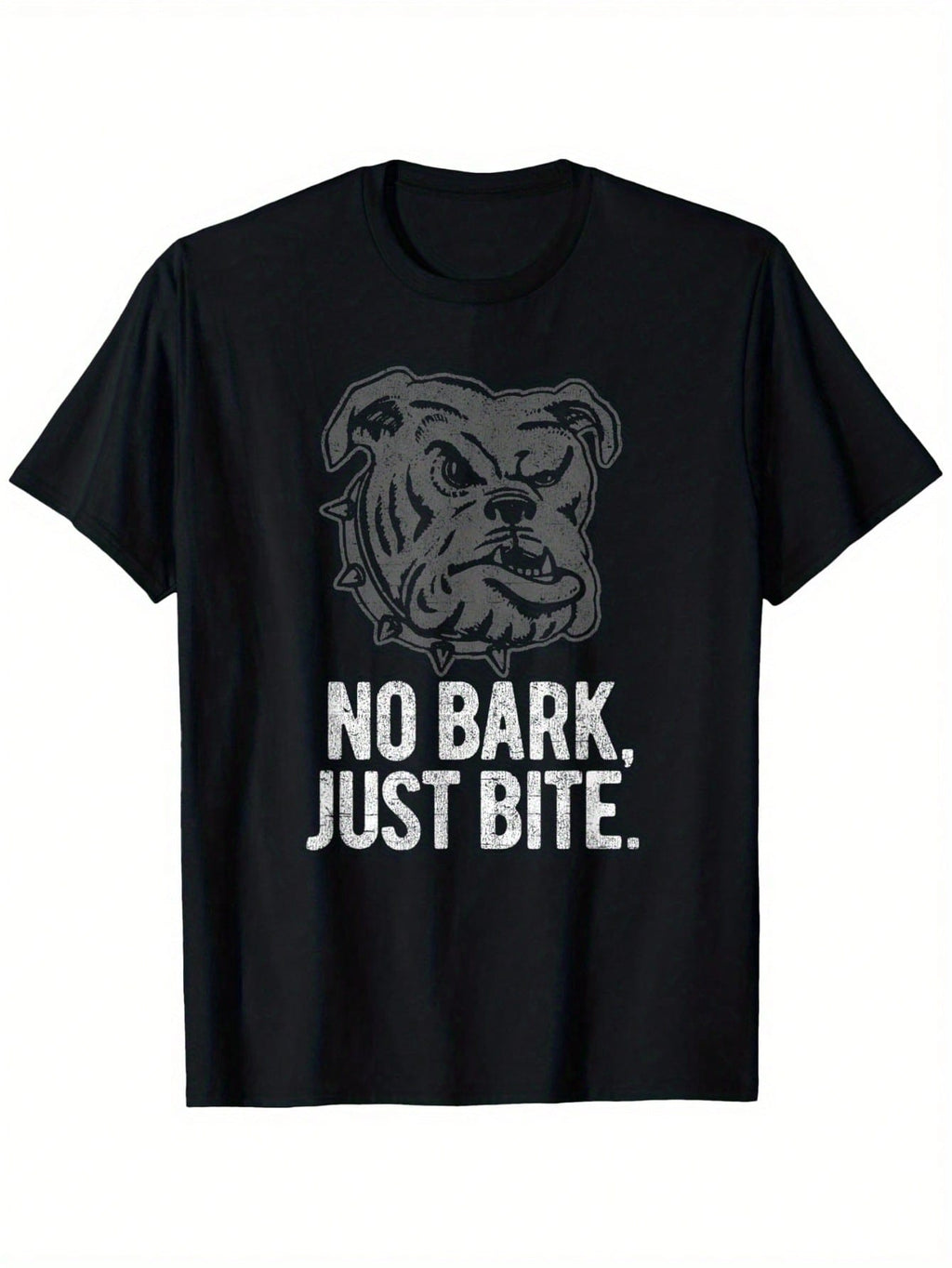 Men's No Bark Just Bite Bulldog Graphic T-Shirt - 100% Cotton 220g Heavyweight Casual Crew Neck Tee, Funny Bad Attitude Shirt For Summer, Sizes S-XXXL, Medium Elasticity Fabric, Dog Tee Shirts,100% Pure Cotton Short Sleeved Shirt, Essential For Summer And