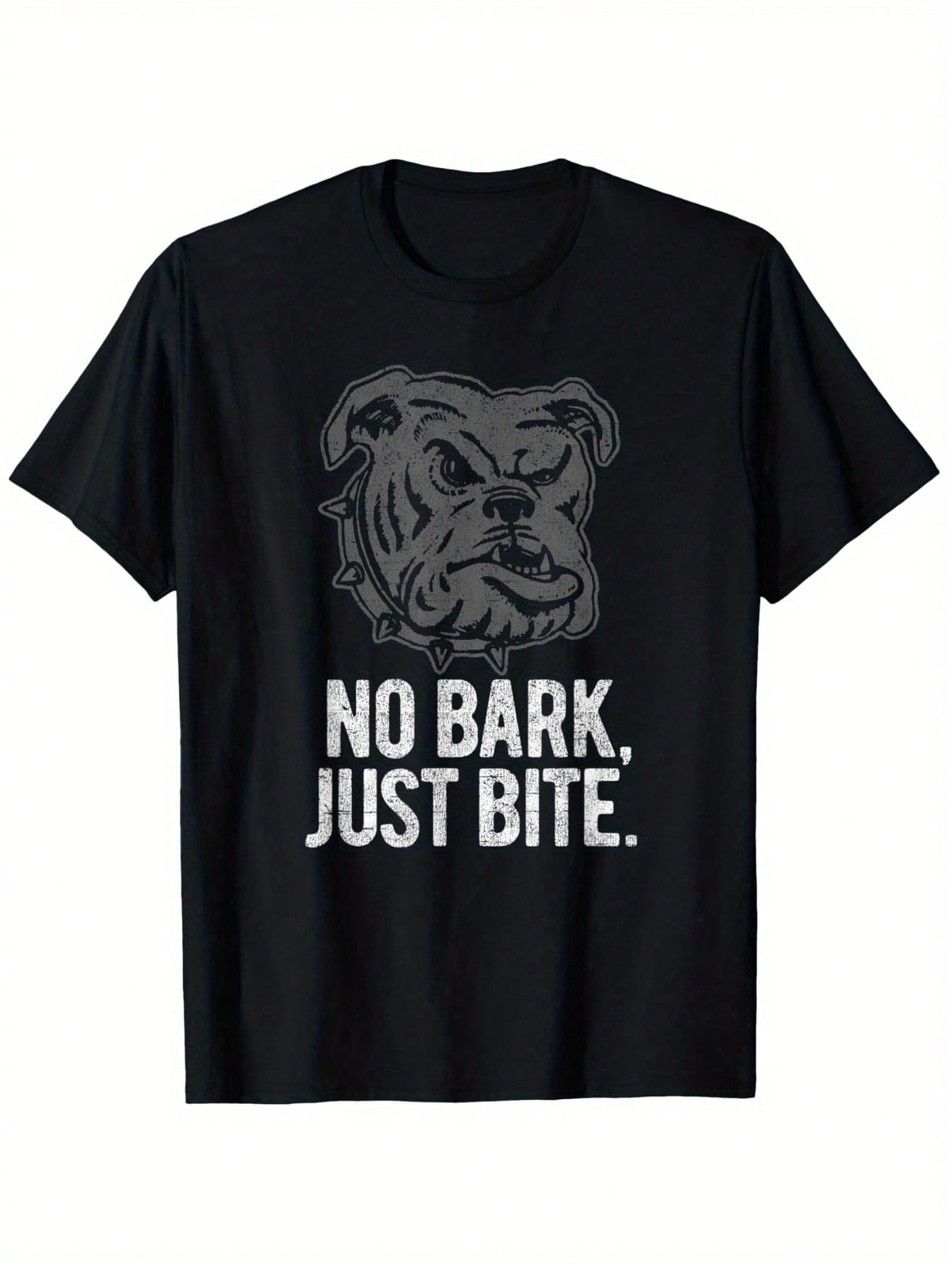 Men's No Bark Just Bite Bulldog Graphic T-Shirt - 100% Cotton 220g Heavyweight Casual Crew Neck Tee, Funny Bad Attitude Shirt For Summer, Sizes S-XXXL, Medium Elasticity Fabric, Dog Tee Shirts,100% Pure Cotton Short Sleeved Shirt, Essential For Summer And