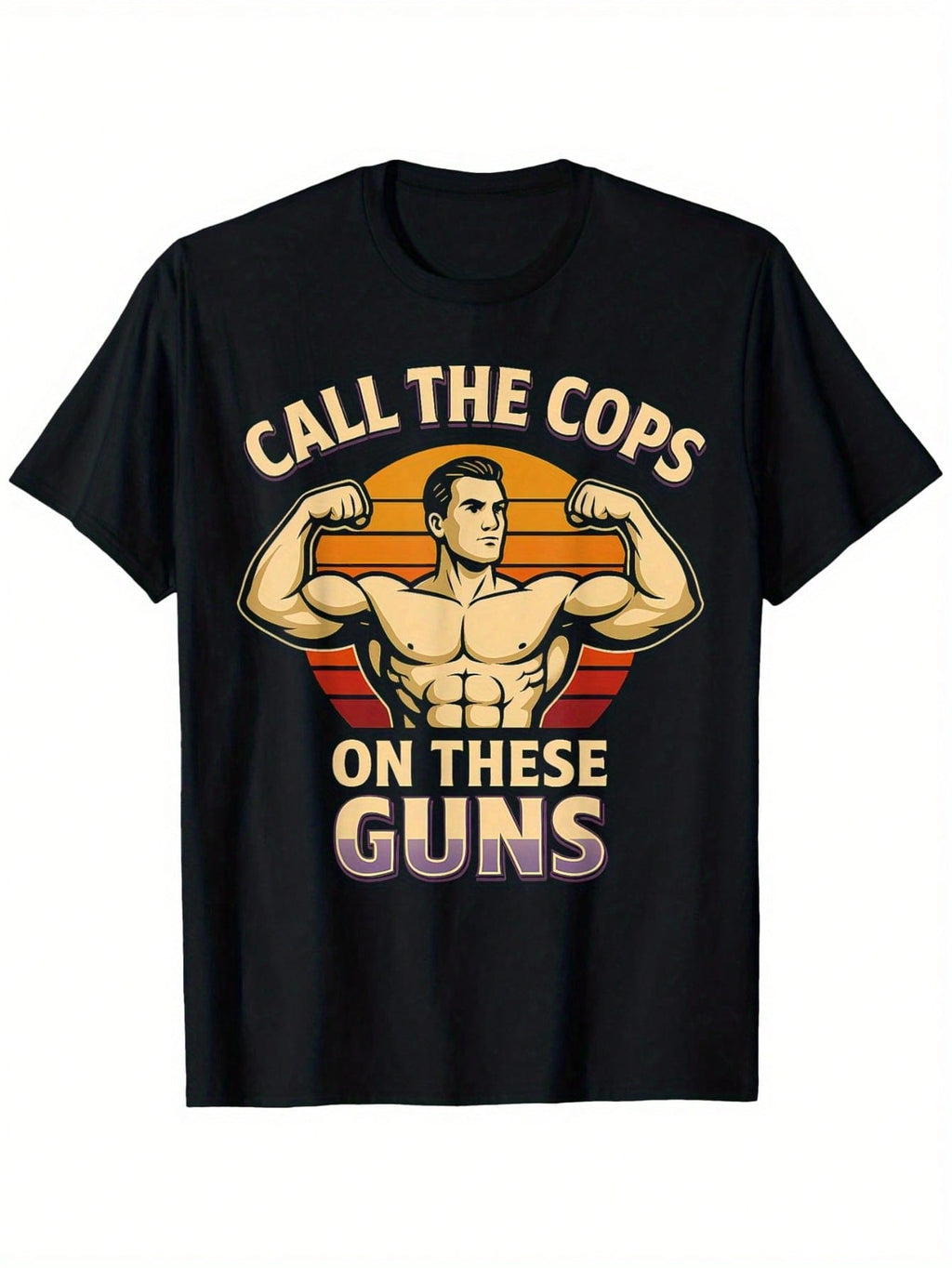 Call The Cops On These Guns Funny Gym T-Shirt - 100% Cotton 180gsm Men's Casual Workout Tee With Bold Muscle Graphic, Regular Fit Short Sleeve Round Neck (S-XXXL), Humorous Gym Apparel, Humorous Design, Nontransparent Material,Men Clothes 100% Pure Cotton