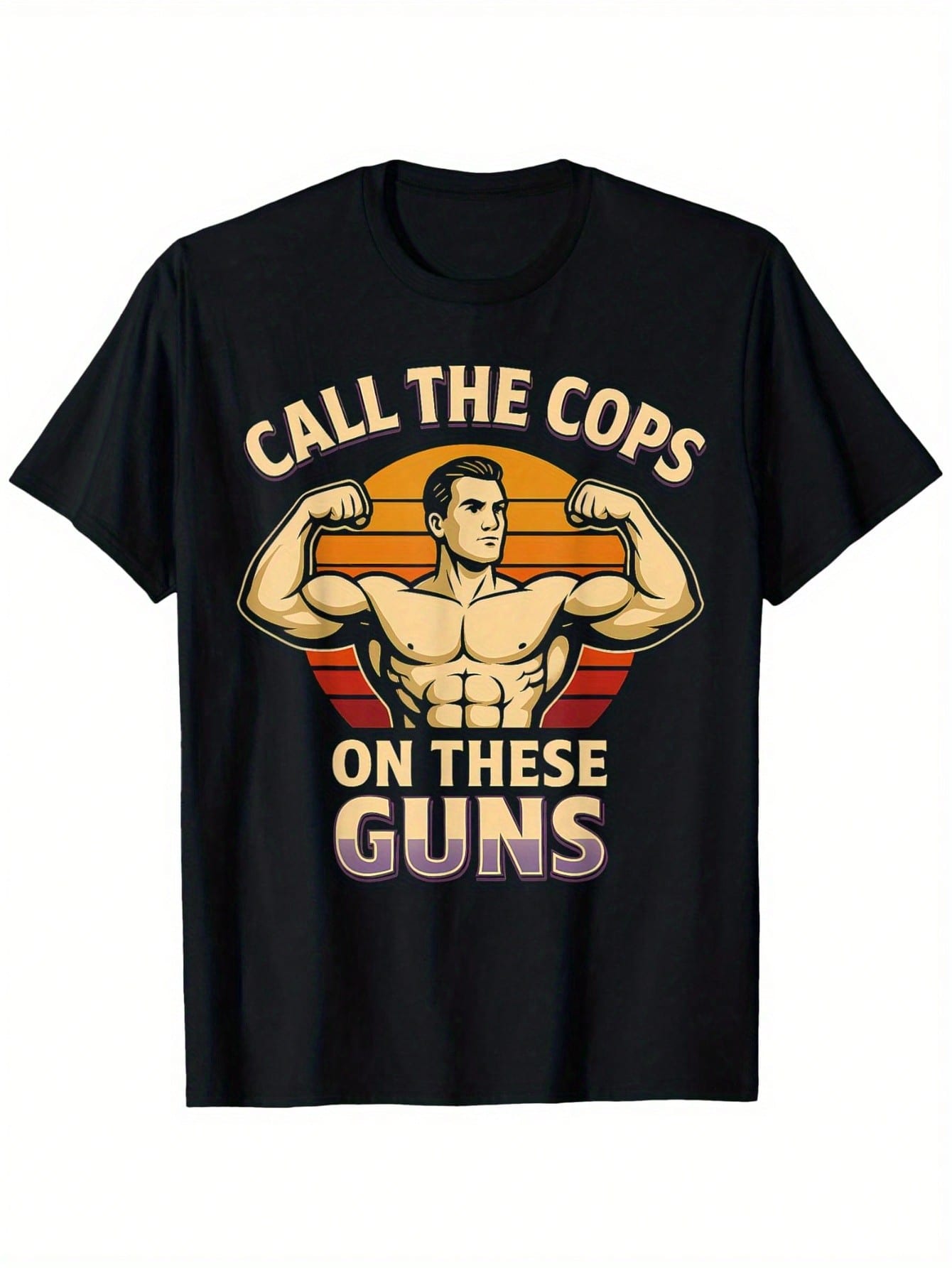 Call The Cops On These Guns Funny Gym T-Shirt - 100% Cotton 180gsm Men's Casual Workout Tee With Bold Muscle Graphic, Regular Fit Short Sleeve Round Neck (S-XXXL), Humorous Gym Apparel, Humorous Design, Nontransparent Material,Men Clothes 100% Pure Cotton