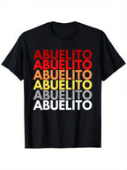 Men's Abuelito Grandfather Spanish Tee - Bold Red & Yellow Gradient Lettering, Heavyweight 180gsm Cotton Shirt For Grandfathers - Everyday Casual Wear (Sizes S-XXXL) - Ideal Gift For Abuelito Grandpas, Allseason Tshirt, Vibrant Print Shirt, Medium Stretch