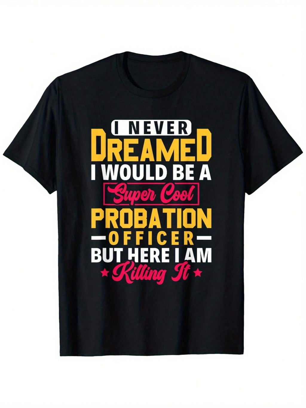 Men'S Casual Probation Officer T-Shirt - 100% Cotton, 180g, Black With Bold Yellow Print, Round Neck, Regular Fit, All-Season Wear, Parole Officer Shirt,Men Clothes 100% Pure Cotton Short Sleeved Shirt, Essential For Summer And Spring, Loose Casual Round