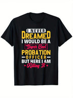 Men'S Casual Probation Officer T-Shirt - 100% Cotton, 180g, Black With Bold Yellow Print, Round Neck, Regular Fit, All-Season Wear, Parole Officer Shirt,Men Clothes 100% Pure Cotton Short Sleeved Shirt, Essential For Summer And Spring, Loose Casual Round