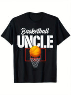 Men'S Black Proud Basketball Uncle Graphic T-Shirt - 100% Cotton, 180gsm, Crew Neck, Casual Short Sleeve Tee For Casual Attire & Sports Events, Basketball Shirt,Men Clothes 100% Pure Cotton Short Sleeved Shirt, Essential For Summer And Spring, Loose Casua