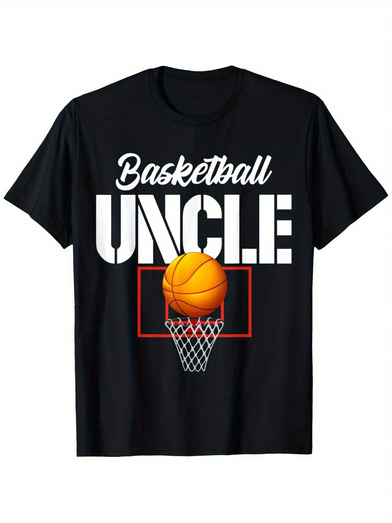 Men'S Black Proud Basketball Uncle Graphic T-Shirt - 100% Cotton, 180gsm, Crew Neck, Casual Short Sleeve Tee For Casual Attire & Sports Events, Basketball Shirt,Men Clothes 100% Pure Cotton Short Sleeved Shirt, Essential For Summer And Spring, Loose Casua