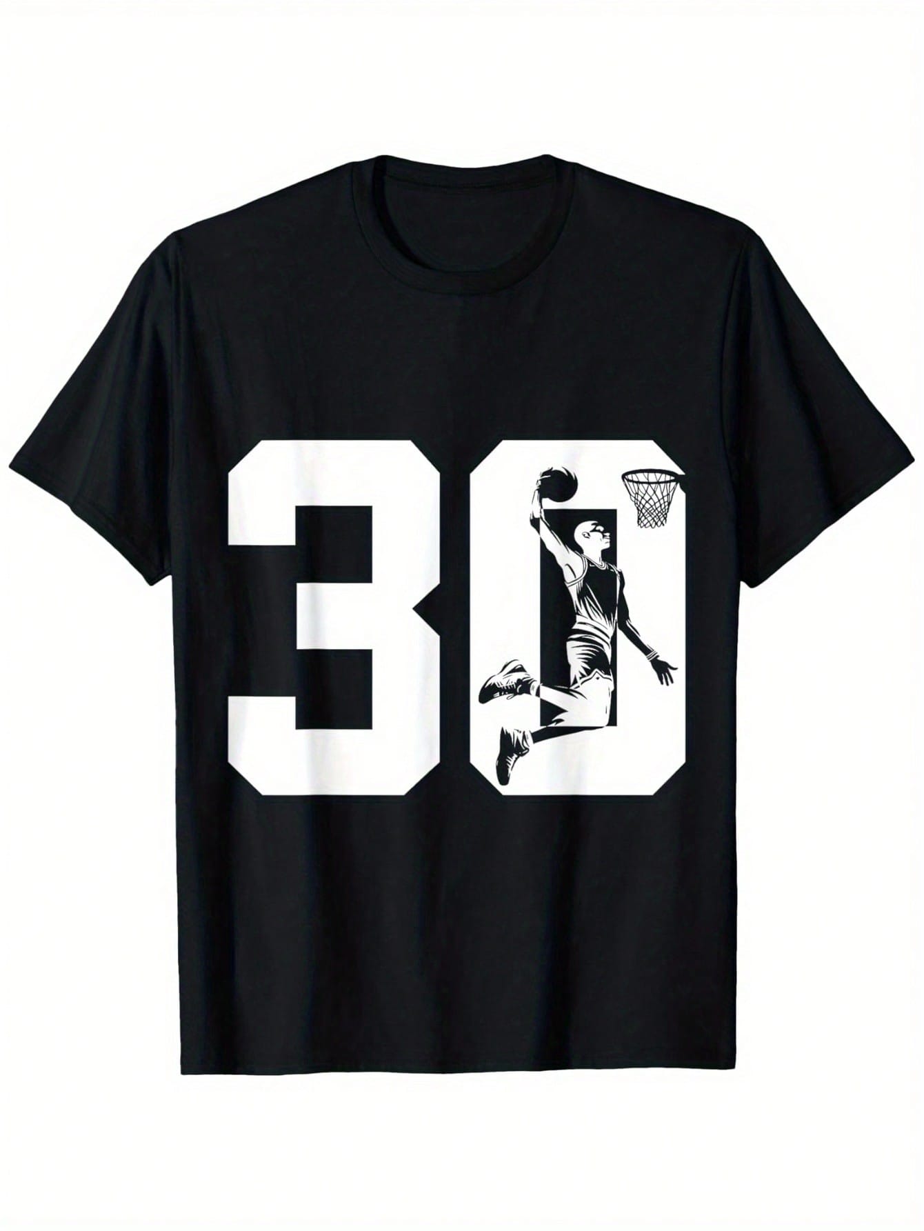 30 YEARS NUMBER 30 BASKETBALL 30TH BIRTHDAY T-Shirt, 100% Cotton, 180g, Round Neck, Black, S-XXXL,Men Clothes 100% Pure Cotton Short Sleeved Shirt, Essential For Summer And Spring, Loose Casual Round Neck, Graphic Tees Men, Suitable For Sports Enthusiasts