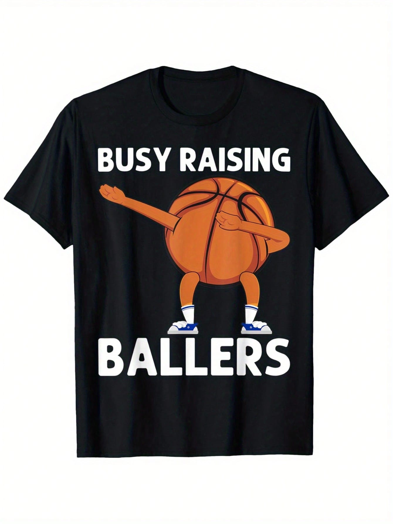 Men's Funny Basketball Parenting Tee - Busy Raising Ballers Graphic Shirt With Dunking Ball Design - Heavyweight 180gsm Cotton T-Shirt For Sports Dads & Moms (S-XXXL) - BirthdayGift Idea For Basketball Coaches, Players - Machine Washable Black Casual Top,