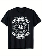 Men's Gemini Zodiac Birthday Gift T-Shirt - Funny Astrology Horoscope Tee With Intelligent Mutual Look Design, Heavyweight 180gsm Cotton Shirt For Gemini Men (S-XXXL) - Perfect Birthday Present For Twins Zodiac Signs, Casual Casual Attire, Casual Round Ne