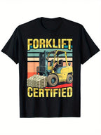 Forklift Certified Graphic Print T-Shirt - 100% Cotton 180gsm, Bold Yellow Text & Warehouse Scene Design, Regular Fit Short Sleeve Round Neck Tee For Warehouse Workers & Forklift Operators (S-XXXL, Black), Industrial Workwear, Eyecatching Design, Comforta