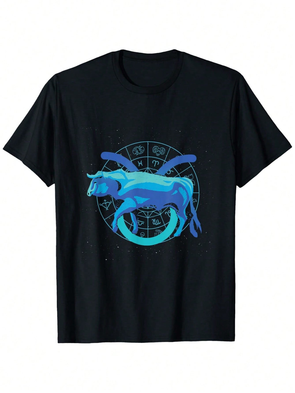 Men's Taurus Zodiac T-Shirt 100% Cotton 180gsm Black Casual Tee With Blue Astrological Symbol & Zodiac Traits Graphic Print, Regular Fit Short Sleeve Round Neck, Machine Washable, Sizes S-XXXL, Allseason Apparel, Bold Graphic Design, Durable Fabric,Men Cl