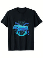 Men's Taurus Zodiac T-Shirt 100% Cotton 180gsm Black Casual Tee With Blue Astrological Symbol & Zodiac Traits Graphic Print, Regular Fit Short Sleeve Round Neck, Machine Washable, Sizes S-XXXL, Allseason Apparel, Bold Graphic Design, Durable Fabric,Men Cl