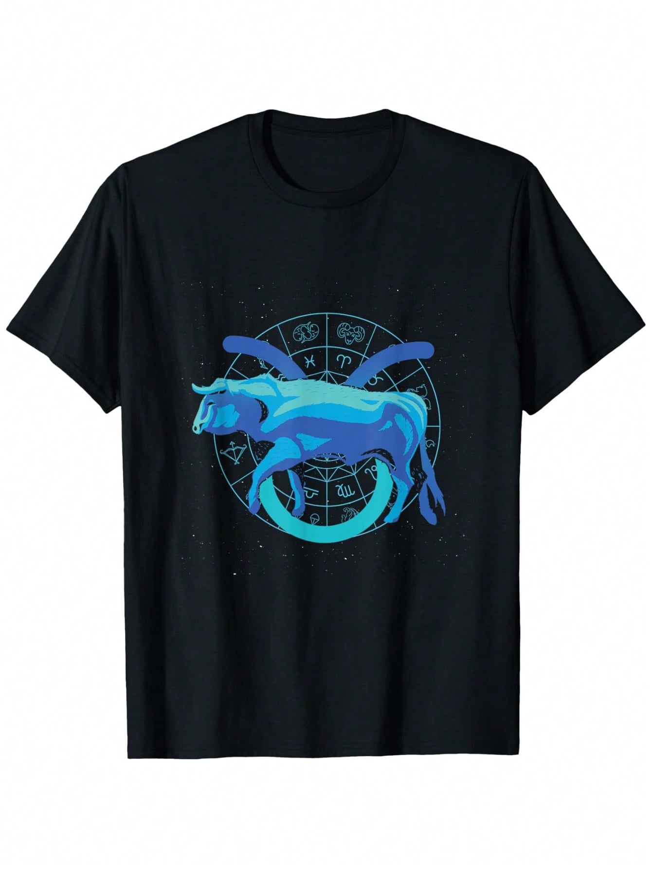 Men's Taurus Zodiac T-Shirt 100% Cotton 180gsm Black Casual Tee With Blue Astrological Symbol & Zodiac Traits Graphic Print, Regular Fit Short Sleeve Round Neck, Machine Washable, Sizes S-XXXL, Allseason Apparel, Bold Graphic Design, Durable Fabric,Men Cl