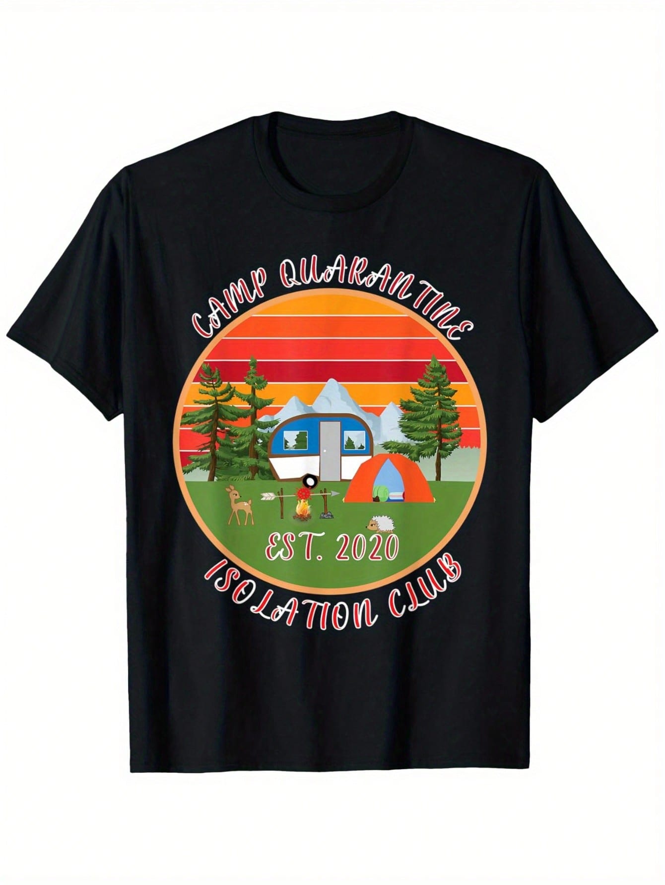 Retro Vintage Camp  Funny Social Distancing Gift T-Shirt, 100% Cotton, 180g, Round Neck, Black, S-XXXL,Men Clothes 100% Pure Cotton Short Sleeved Shirt, Essential For Summer And Spring, Loose Casual Round Neck, Graphic Tees Men, Suitable For Sports Enthus