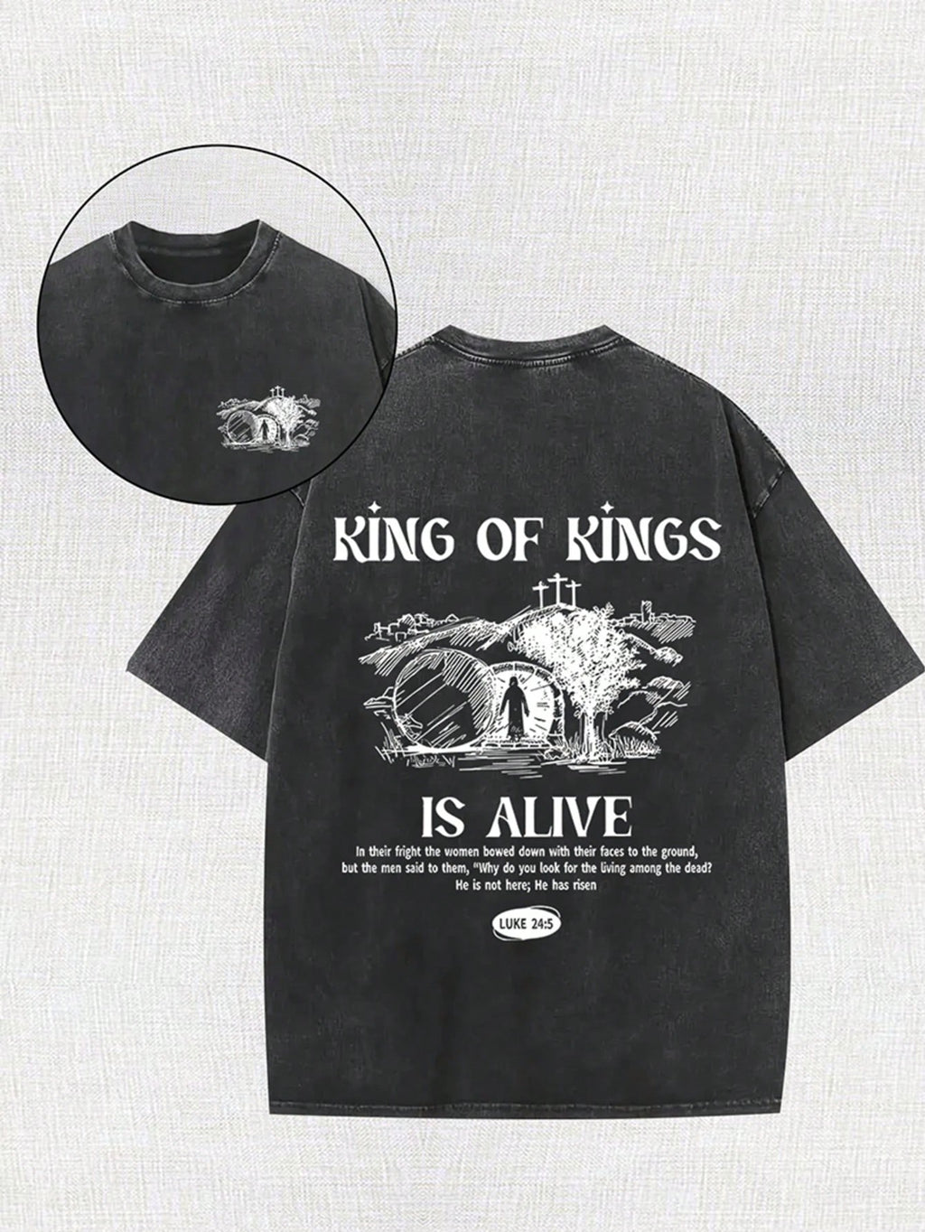 Men's Retro Washed 100% Cotton T-Shirt - "King Of Kings" Pattern, Double-Sided Printing, Casual Summer T-Shirt, Short Sleeved, Round Neck, Versatile Texture Suitable For Casual Wear