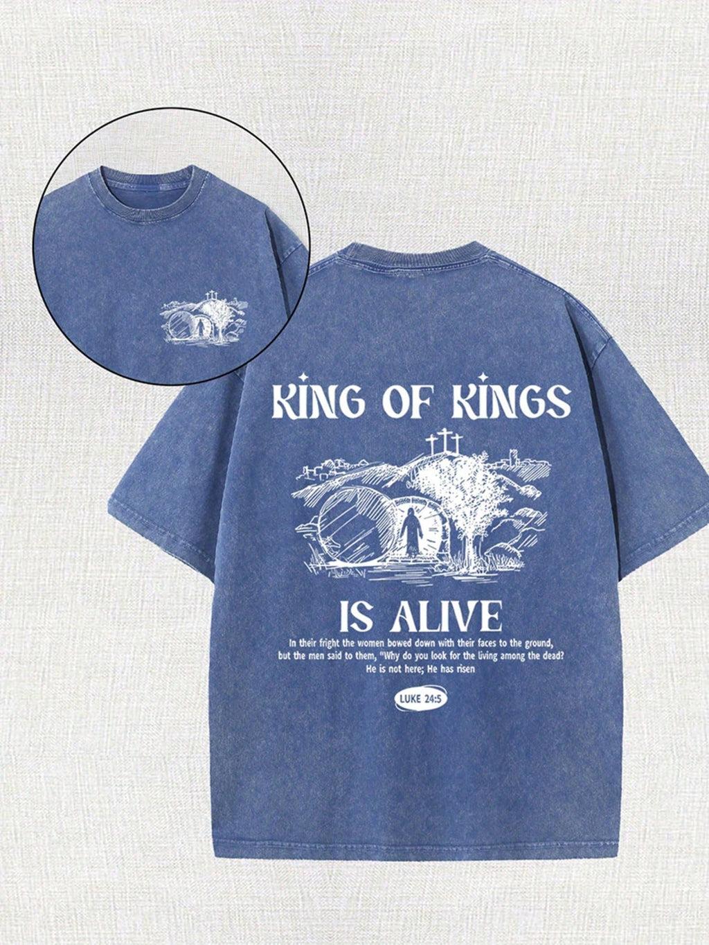 Men's Retro Washed 100% Cotton T-Shirt - "King Of Kings" Pattern, Double-Sided Printing, Casual Summer T-Shirt, Short Sleeved, Round Neck, Versatile Texture Suitable For Casual Wear