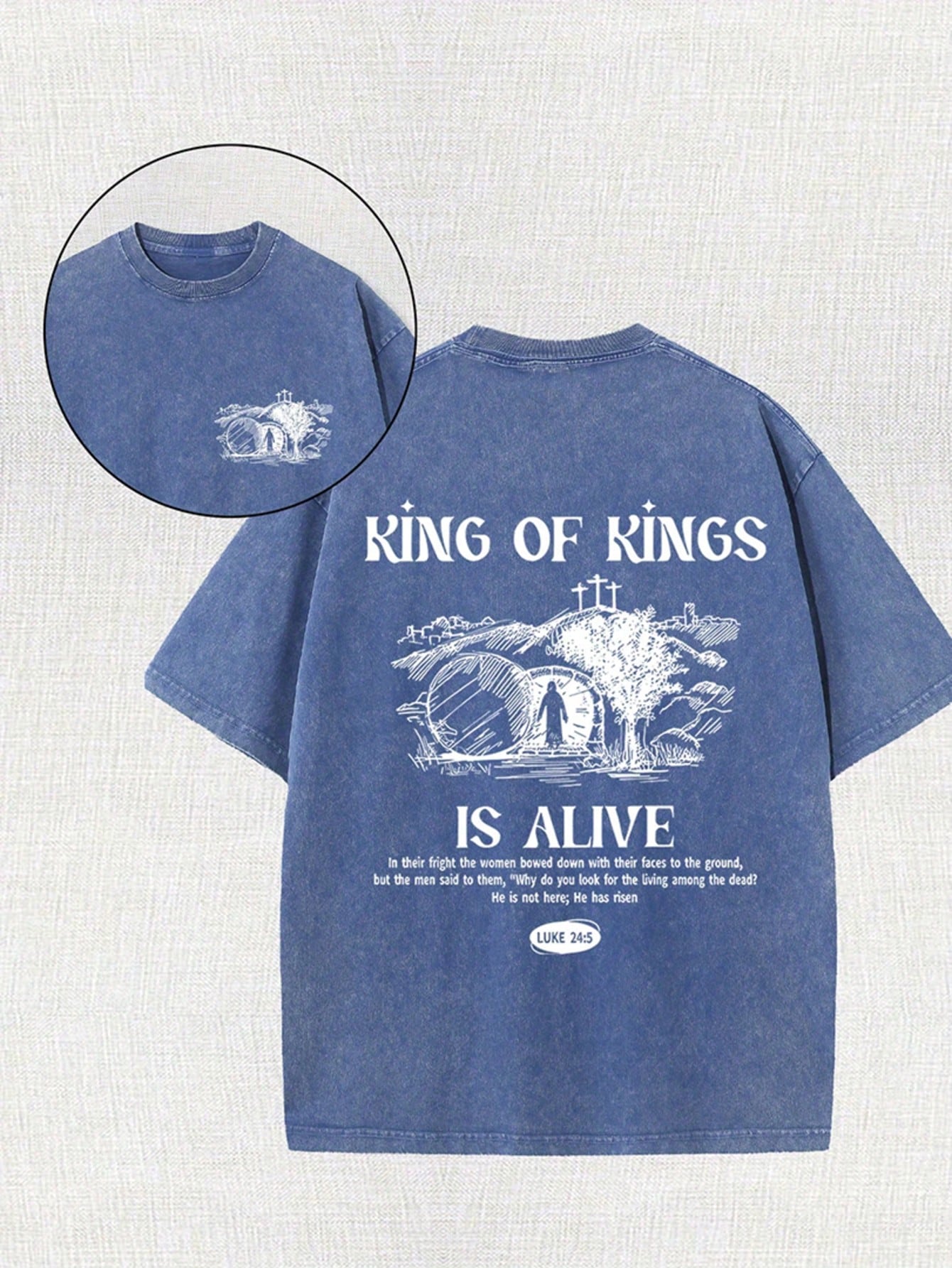 Men's Retro Washed 100% Cotton T-Shirt - "King Of Kings" Pattern, Double-Sided Printing, Casual Summer T-Shirt, Short Sleeved, Round Neck, Versatile Texture Suitable For Casual Wear