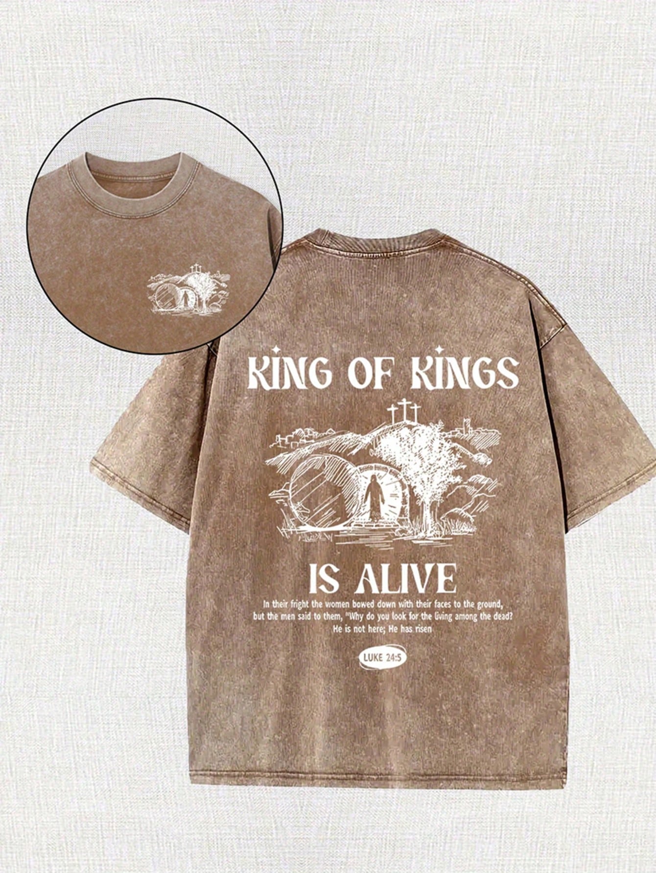 Men's Retro Washed 100% Cotton T-Shirt - "King Of Kings" Pattern, Double-Sided Printing, Casual Summer T-Shirt, Short Sleeved, Round Neck, Versatile Texture Suitable For Casual Wear