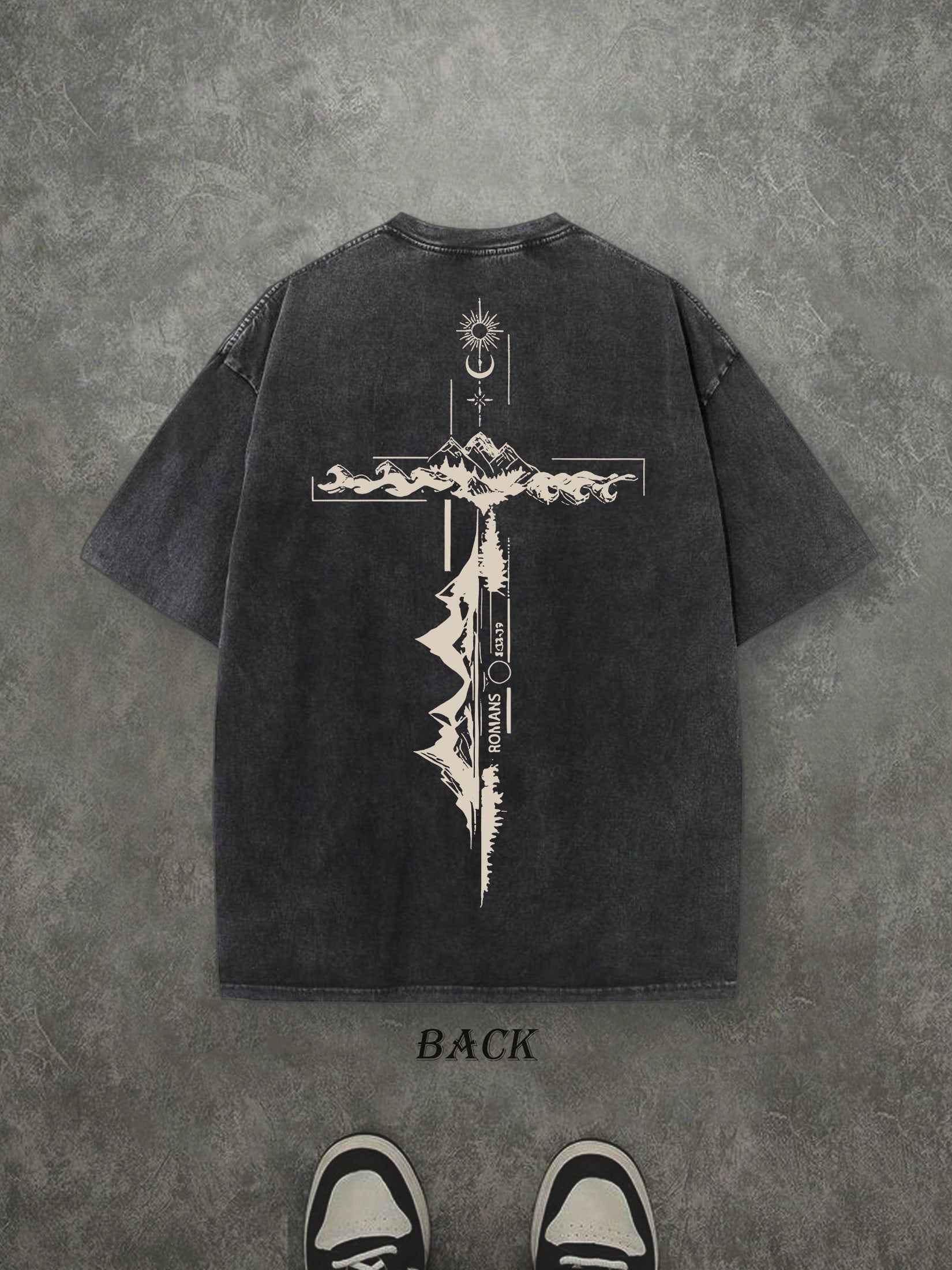 Retro Washed T-Shirt Double Sided Printed (230 Pure Cotton T-Shirt) 'ROMANS' God Is Greater Than Our Highs And Lows Christian Gift Letter Print, Men's T-Shirt, Men's Casual, Comfortable, Fashionable T-Shirt, Street Style Cotton