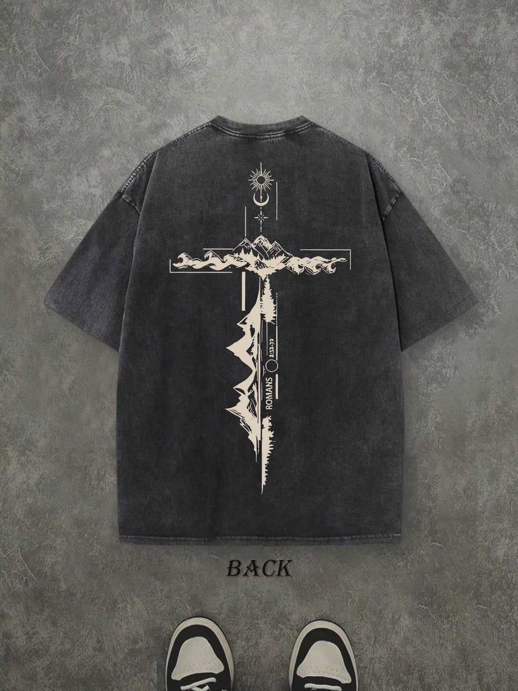 Christian Shirt, Retro Washed T-Shirt Double Sided Printed (230 Pure Cotton T-Shirt) 'ROMANS' God Is Greater Than Our Highs And Lows Christian Gift Letter Print, Men's T-Shirt, Men's Casual, Comfortable, Fashionable T-Shirt, Street Style Cotton