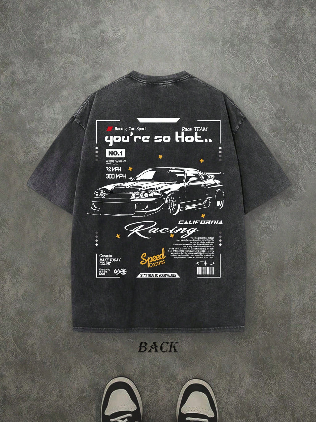 Retro Washed T-Shirt Double Sided Printed (230 Pure Cotton T-Shirt) 'you're So Hot..' Racing Letter Print, Men's T-Shirt, Men's Casual, Comfortable, Fashionable T-Shirt, Street Style Cotton