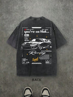 Retro Washed T-Shirt Double Sided Printed (230 Pure Cotton T-Shirt) 'you're So Hot..' Racing Letter Print, Men's T-Shirt, Men's Casual, Comfortable, Fashionable T-Shirt, Street Style Cotton
