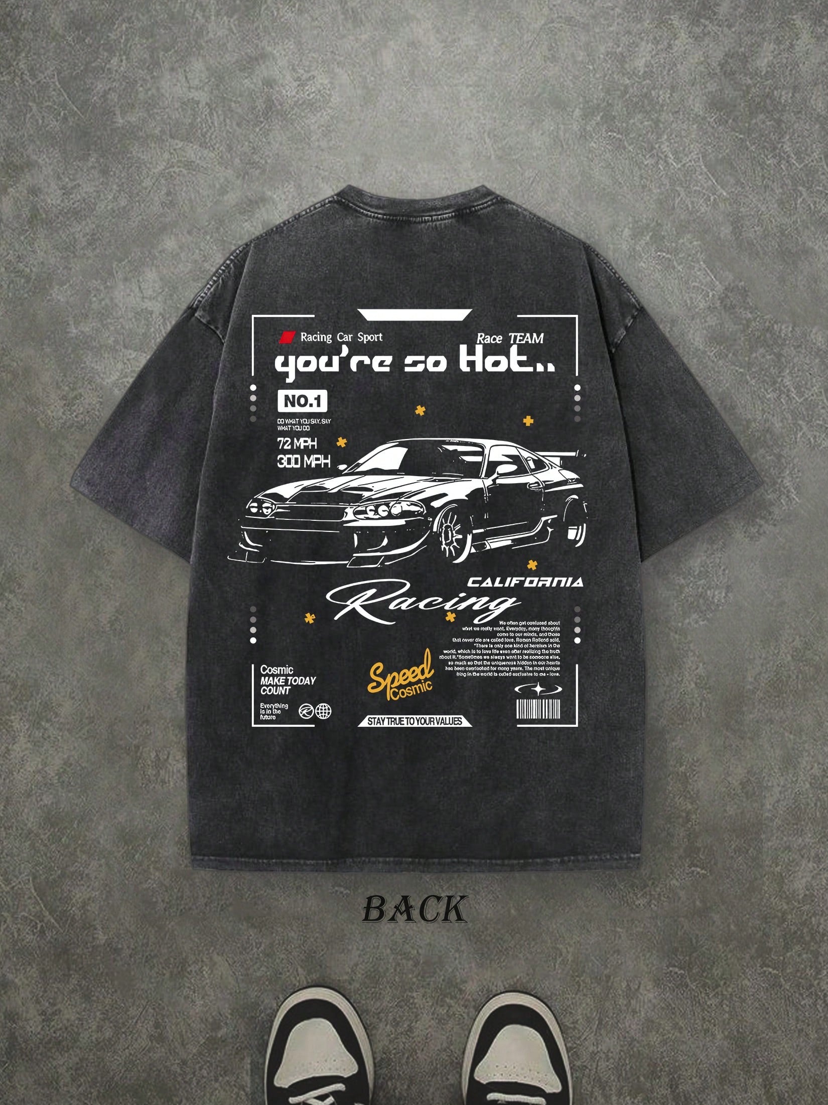 Retro Washed T-Shirt Double Sided Printed (230 Pure Cotton T-Shirt) 'you're So Hot..' Racing Letter Print, Men's T-Shirt, Men's Casual, Comfortable, Fashionable T-Shirt, Street Style Cotton