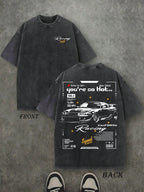 Retro Washed T-Shirt Double Sided Printed (230 Pure Cotton T-Shirt) 'you're So Hot..' Racing Letter Print, Men's T-Shirt, Men's Casual, Comfortable, Fashionable T-Shirt, Street Style Cotton