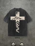 Retro Washed T-Shirt Double Sided Printed (230 Pure Cotton T-Shirt) 'God Is Greater Than Our Highs And Lows'  Letter Print, Christian Gift, Men's T-Shirt, Men's Casual, Comfortable, Fashionable T-Shirt, Street Style Cotton