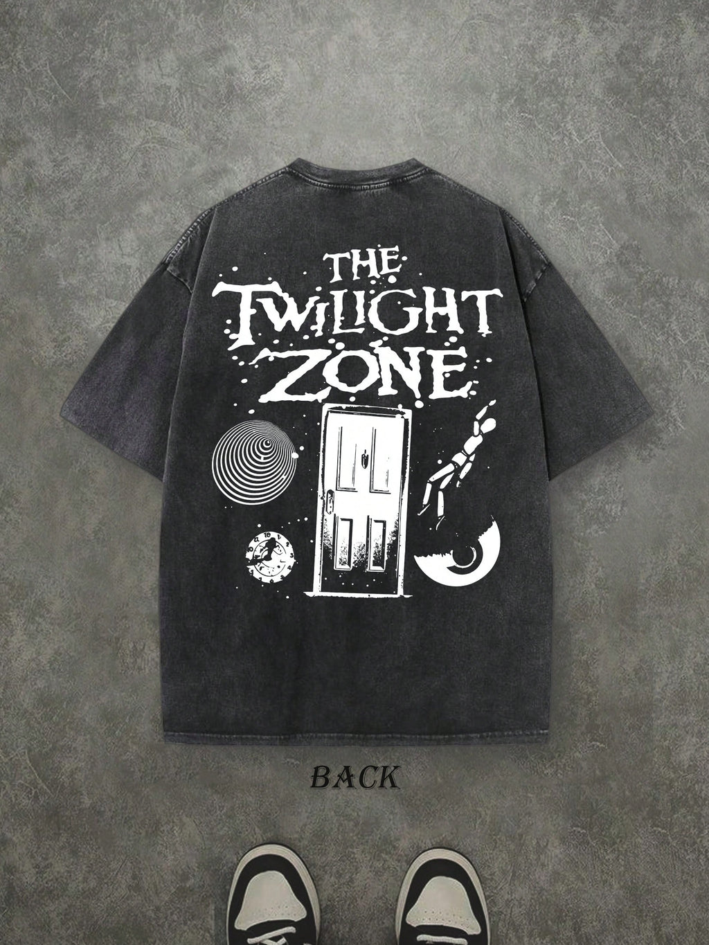 Retro Washed T-Shirt Double Sided Printed (230 Pure Cotton T-Shirt) 'THE TWILIGHT ZONE'  Letter And Beer Pattern Print, Men's T-Shirt, Men's Casual, Comfortable, Fashionable T-Shirt, Street Style Cotton