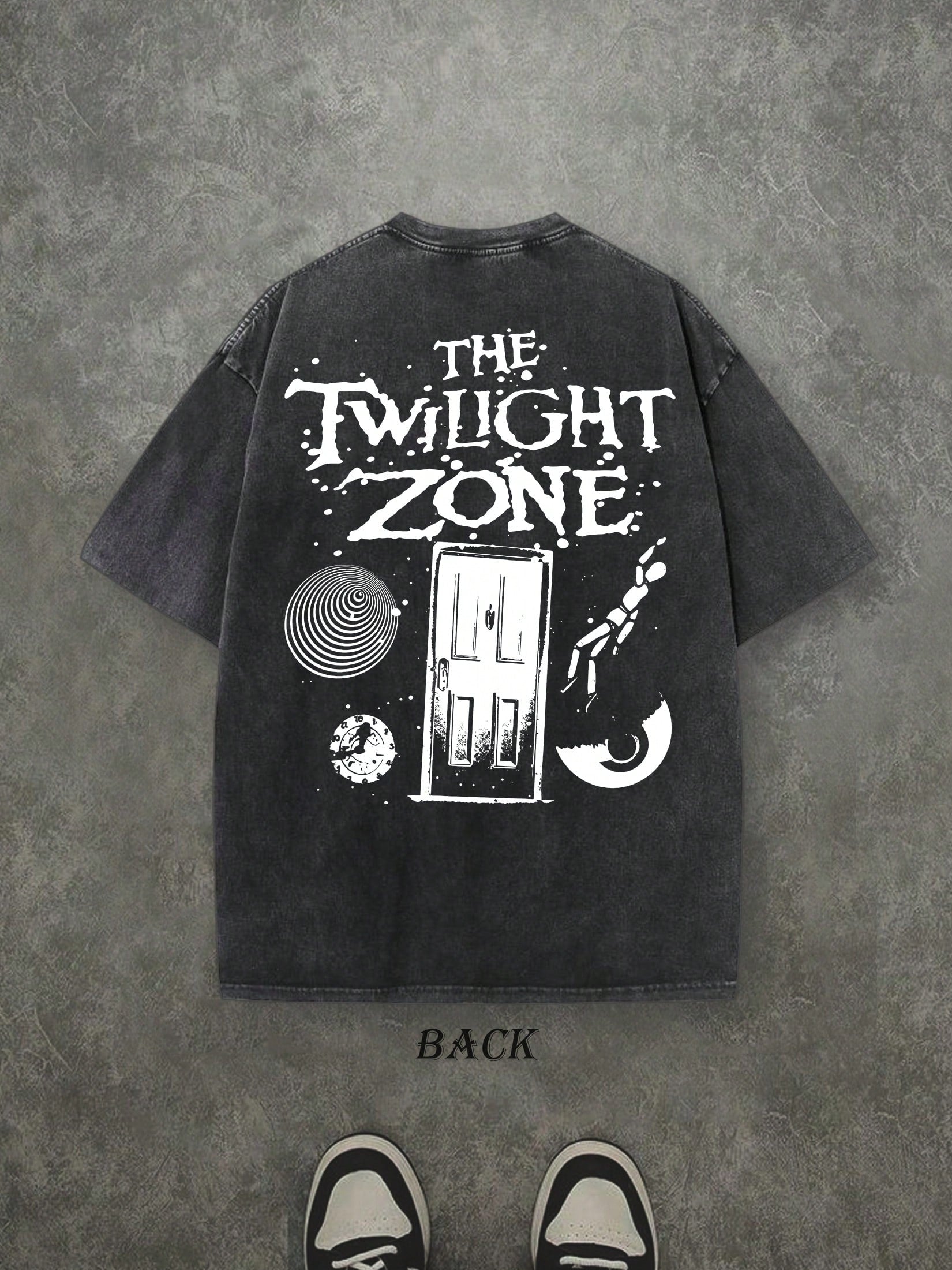 Retro Washed T-Shirt Double Sided Printed (230 Pure Cotton T-Shirt) 'THE TWILIGHT ZONE'  Letter And Beer Pattern Print, Men's T-Shirt, Men's Casual, Comfortable, Fashionable T-Shirt, Street Style Cotton