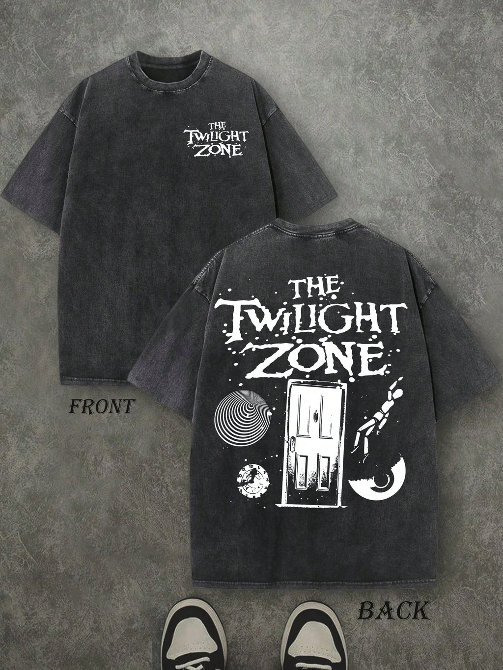 Retro Washed T-Shirt Double Sided Printed (230 Pure Cotton T-Shirt) 'THE TWILIGHT ZONE'  Letter And Beer Pattern Print, Men's T-Shirt, Men's Casual, Comfortable, Fashionable T-Shirt, Street Style Cotton