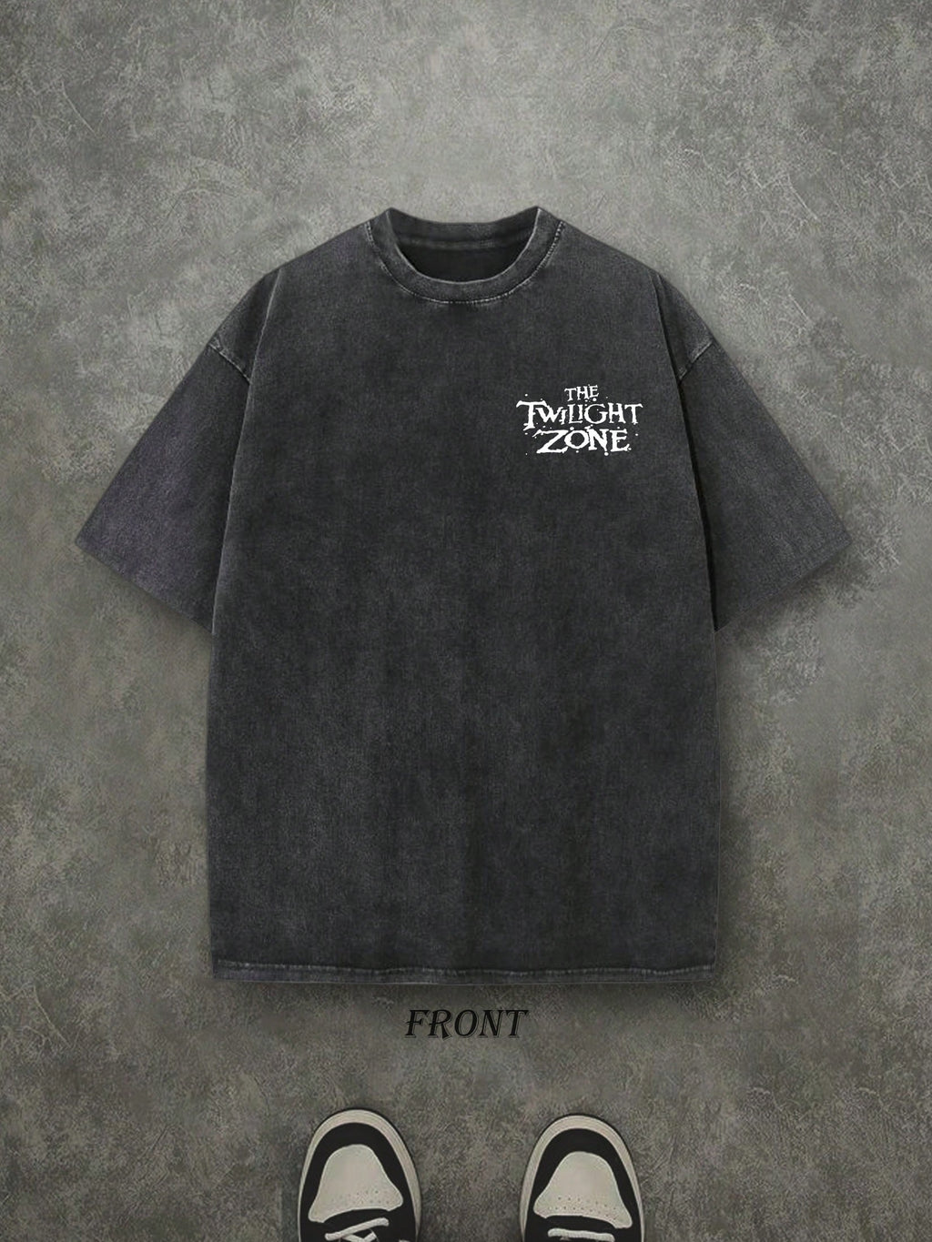 Retro Washed T-Shirt Double Sided Printed (230 Pure Cotton T-Shirt) 'THE TWILIGHT ZONE'  Letter And Beer Pattern Print, Men's T-Shirt, Men's Casual, Comfortable, Fashionable T-Shirt, Street Style Cotton