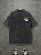 Retro Washed T-Shirt Double Sided Printed (230 Pure Cotton T-Shirt) 'YHWH NOT MYWAY'  Letter And Crown Pattern Print, Men's T-Shirt, Men's Casual, Comfortable, Fashionable T-Shirt, Street Style Cotton