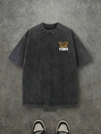 Retro Washed T-Shirt Double Sided Printed (230 Pure Cotton T-Shirt) 'YHWH NOT MYWAY'  Letter And Crown Pattern Print, Men's T-Shirt, Men's Casual, Comfortable, Fashionable T-Shirt, Street Style Cotton