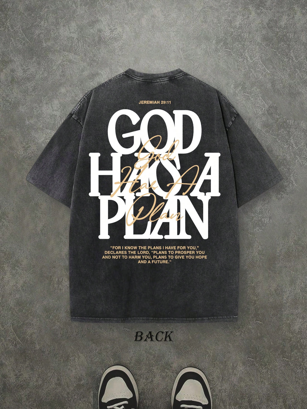 Retro Washed T-Shirt Double Sided Printed (230 Pure Cotton T-Shirt) 'GOD HAS A PLAN'  Letter Print, Men's T-Shirt, Men's Casual, Comfortable, Fashionable T-Shirt, Street Style Cotton