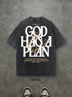 Retro Washed T-Shirt Double Sided Printed (230 Pure Cotton T-Shirt) 'GOD HAS A PLAN'  Letter Print, Men's T-Shirt, Men's Casual, Comfortable, Fashionable T-Shirt, Street Style Cotton